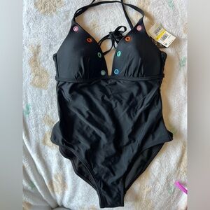 Black Swimsuit with Colorful Accents